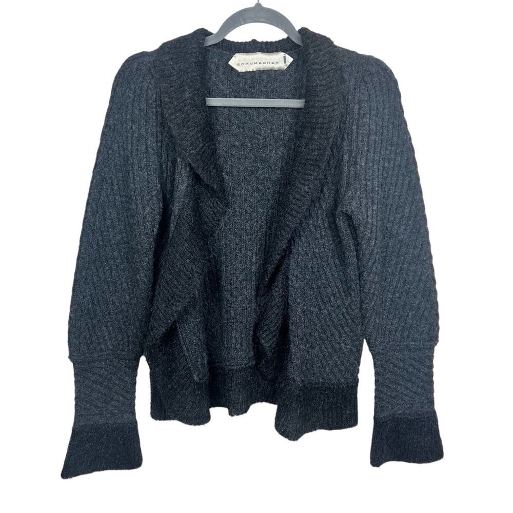 🎁 SCHUMACHER WOOL CARDIGAN SWEATER RUFFLE OPEN FRONT KNIT